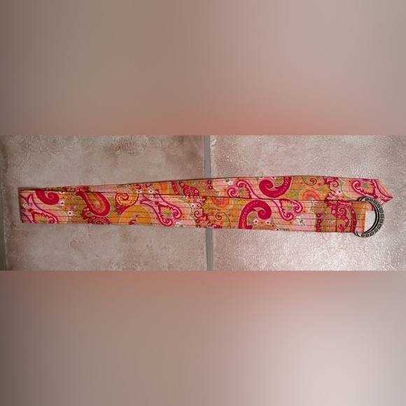 NWT J. Crew Bright Paisley Preppy Gold Ring Belt Women’s Yellow Red; size M/L - Picture 1 of 4